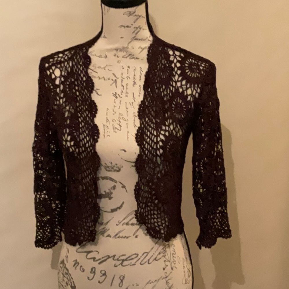 Dark brown coverlet jacket. So darling on